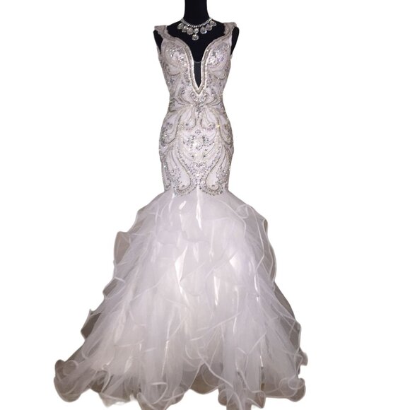 Luxury Designer Couture Wedding Evening Runway Prom Pageant Glamorous Gown Dress - Picture 4 of 16